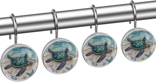 Beach Sea Turtle Shower Curtain Hooks Rings, Stainless Steel Rust Proof Shower Curtain Hooks, Decorative Shower Hooks for Bathroom Shower Rods Curtains, Set of 12 - ModernBath