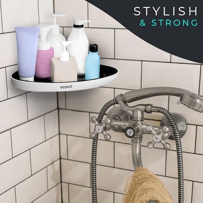 Bathroom Organizer Corner Shower Caddy Shelf. Wall Mounted with Towel Bar and Extra Strong Self Adhesive, No Drilling, Easy Drainage and Rustproof. (White/Gray) - ModernBath