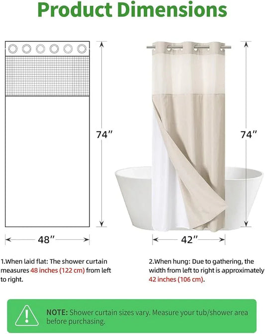 eachope Stall No Hooks Needed Linen Textured Shower Curtain with Snap-in Fabric Liner Set,Hotel Luxury Decor Shower Curtains for Bathroom,Waterproof & Washable,48Wx74H,Cream - ModernBath