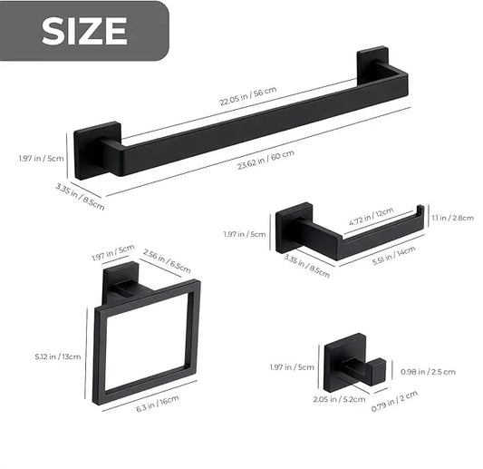 Bexarion 5 Pieces Matte Black Bathroom Hardware Accessories Set, 23.6 Inch Stainless Steel Towel Bar Set, Wall Mount Toilet Paper Holder, Towel Holder, Towel Hooks for Bathroom - ModernBath