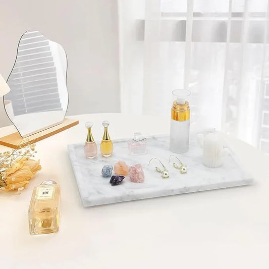 Real Luxurious Natural Marble Tray - 12x8 Inch Marble Vanity Tray for Perfume Display, Jewelry Organizer, Bathroom & Home Decor -Heavy Duty Non-Slip Stone Tray (Non-Resin/Non-Ceramic) - ModernBath
