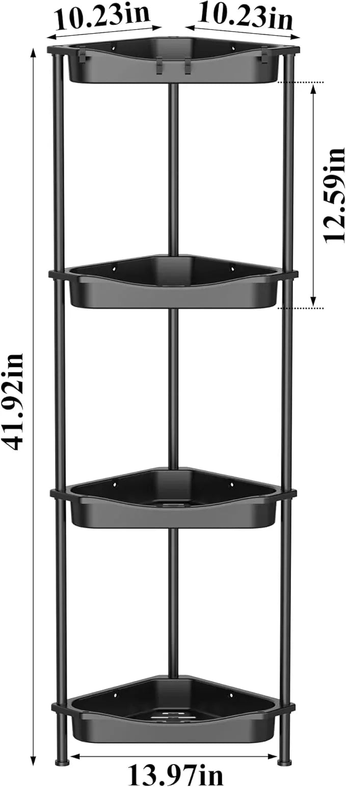 4 Tier Floor Standing Corner Shower Caddy Organizer Shelf with Hooks, Bathroom Shelves Stand Rack, Jet Black - ModernBath