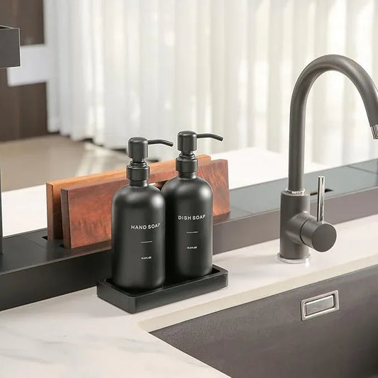 Prus Waso Matte Black Soap Dispenser Set, Kitchen Soap Dispenser Set with Black Stainless Steel Pump, Perfect for Kitchen Decor and Accessories. (Black) - ModernBath