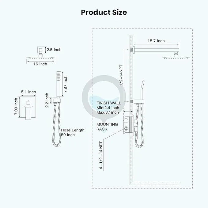 gotonovo Rainfall Bathroom Shower System Rain Shower Head and Handle Set Wall Mounted Shower Complete Combo Solid Brass Pressure Balancing Shower Mixer Valve 16 Inch Polished Chrome - ModernBath