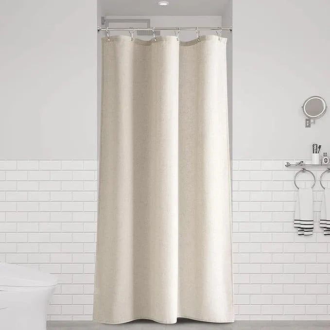 Naturoom 36 Inch Shower Curtain - Stall Narrow Half Green Linen Ultra Thick Fabric Shower Curtain Set with Hooks, Boho Farmhouse Rustic RV Camper Bath Curtains for Bathroom, Light Tan, 36x72 - ModernBath