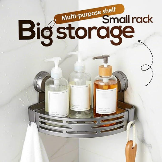 Triangle Suction Cup Corner Shelves No Drilling Bathroom Storage Rack, 2026 New Corner Shower Shelf Suction Cup Shower Caddy Corners Organizer Storage Rack Adhesive with Towel Bar (Black single-layer) - ModernBath
