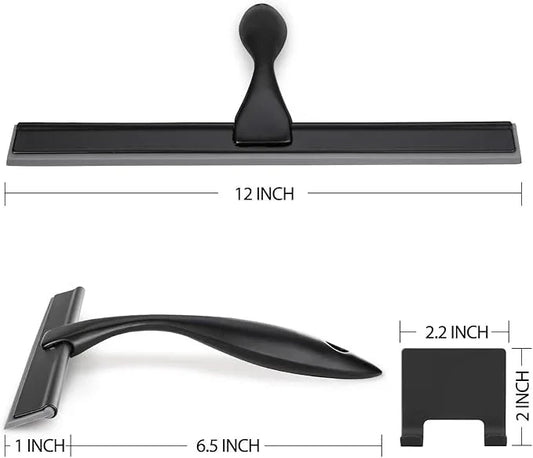 HIWARE All-Purpose Shower Squeegee for Shower Doors, Bathroom, Window and Car Glass - Black, Stainless Steel, 12 Inches - ModernBath