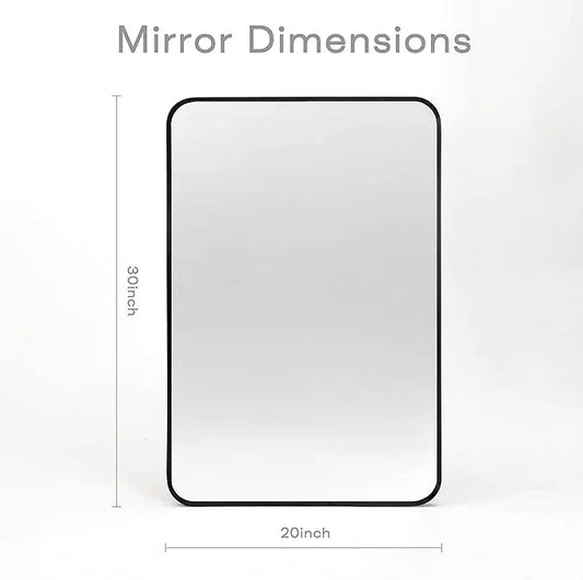 Minuover Wall Mount Mirror for Bathroom, Brush Black Metal Framed Rounded Corner Rectangular Vanity Mirror (20" x 30", Black) - ModernBath
