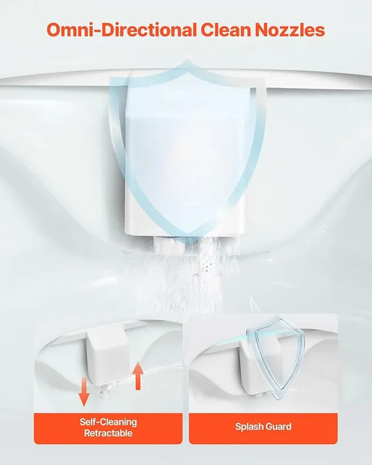 VEVOR Bidet Attachment for Toilet, Self-Cleaning Bidet Toilet Seat Attachment - Dual Retractable Nozzles, Adjustable Water Pressure, Easily Installed Cold Water Sprayer for Rear Feminine Wash, White - ModernBath