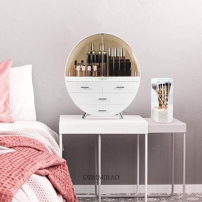 OBMMIRAO Elegant Dustproof Makeup Storage Organizer Box, Waterproof Large Cosmetics Organizer Storage with Drawers Skincare Cosmetic Display Cases for Countertop Bathroom Dresser Dedroom - ModernBath