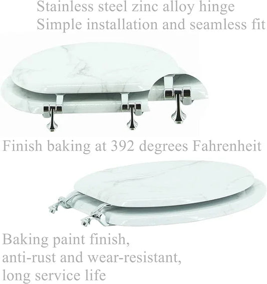 BLOFDE Round Toilet Seat Wood Toilet Seat Prevent Shifting with Zinc Alloy Hinges American Standard Size Toilet Seat Easy to Install also Easy to Clean(Round,Marble) - ModernBath