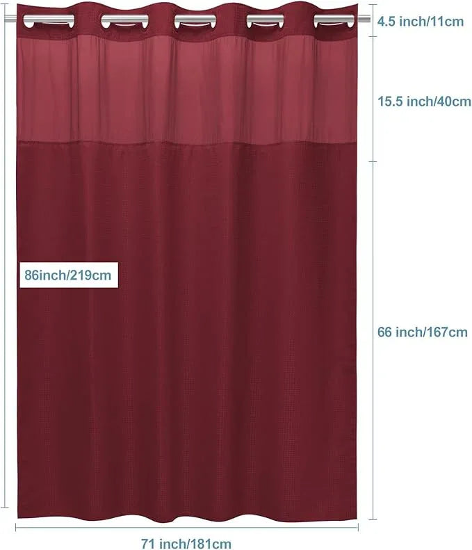 EUTXL Burgundy Long No Hook Shower Curtain with Snap in Liner,230GSM Waffle Weave Shower Curtains for Bathroom,71W x 86H - ModernBath