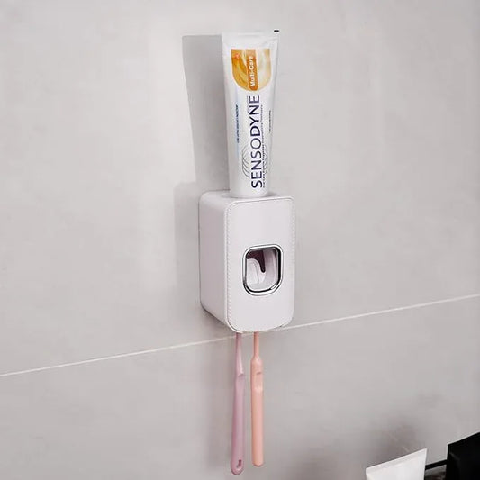 2 Slot Toothbrush Holder and Toothpaste Dispenser Wall Mounted, Automatic Toothpaste Squeezer, 2 in 1 Tooth Brush Toothpaste Organizer for Shower (White 2Pack) - ModernBath