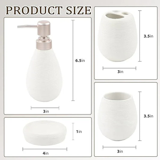 CERBIOR Bathroom Accessories Set,4 Pcs Ceramic Bathroom Decor Accessory,Includes Toothbrush Holder, Toothbrush Cup, Soap Dish for Decorative Countertop and Housewarming Gift(White 4pcs) - ModernBath