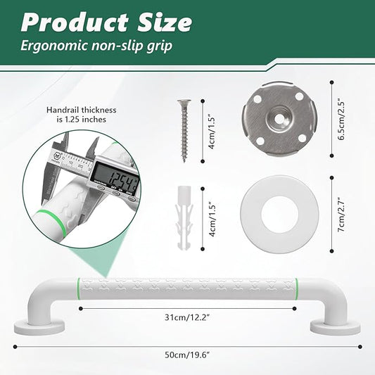 Grab Bars for Shower,2 Pack 20 Inch Shower Handle Bath Grab Rails with Anti-Slip Grip and Safety Luminous Circles,Stainless Steel Bath Handle Bathroom Grab Bar for Seniors, and Disability.