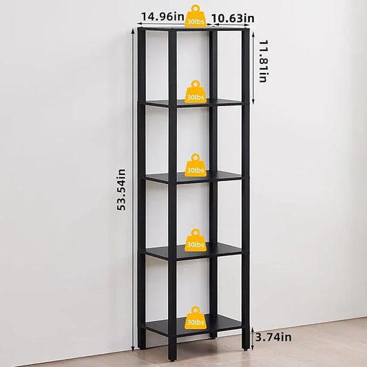 54in Tall Bookshelf 5-Tier Small Narrow Bookcase, Skinny Book Shelf for Small Space, Farmhouse Slim Shelf with Storage, Wood Freestanding Display Thin Bookshelves for Living Room, Office, Black - ModernBath