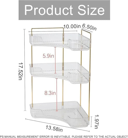 INVSSENE Corner Bathroom Countertop Organizer, Vanity Trays for Counter, Makeup Organizers, Perfume Tray, Kitchen Spice Rack, (Clear, 3 Tiers) - ModernBath