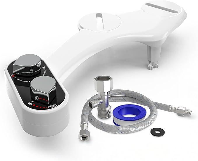 CLEAR REAR Bidet Attachment for Toilet Seat - Non-Electric, Self-Cleaning Dual Nozzle, Adjustable Water Pressure, Rear & Feminine Wash Hygienic Bathroom Upgrades - Fits Elongated Toilets (White) - ModernBath