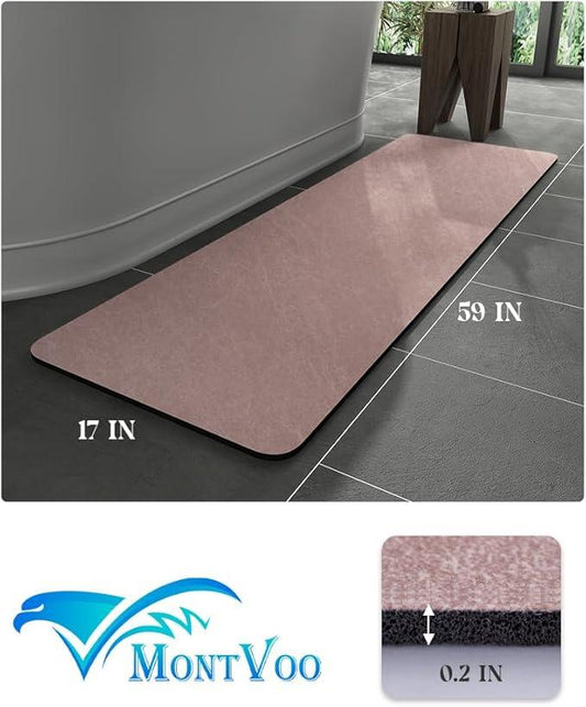 MontVoo -Bath Mat Rug-Rubber Backing Non Slip Quick Dry Absorbent Thin Bathroom Rugs Fit Under Door-Faux Suede Surface Bathroom Floor Mats-Shower Rug for in Front of Bathtub Shower Dusty Rose 17"x59" - ModernBath