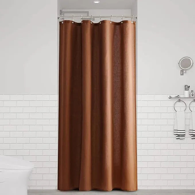 Naturoom Rustic Brown 42 Inch Shower Curtain - Stall Narrow Half Linen Ultra Thick Fabric Shower Curtain Set with Hooks, Boho Farmhouse Rustic RV Camper Bath Curtains for Bathroom, 42x72 - ModernBath