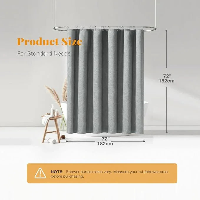BTTN Grey Fabric Shower Curtain, 230GSM Linen Textured Heavy Duty Cloth Shower Curtain Set with Hooks, Waterproof Neutral Weighted Hotel Luxury Decorative Shower Curtains for Bathroom(Gray, W72xH72) - ModernBath