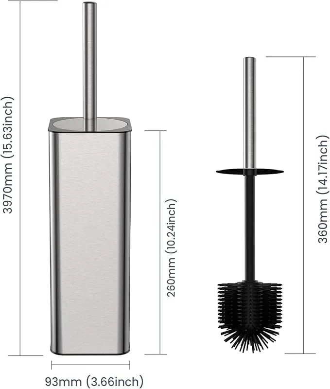 DOWRY Stainless Steel Toilet Bowl Brush and Holder for Bathroom Storage Organization Deep Cleaning Covered Brush Cleaner,Nickel Square - ModernBath