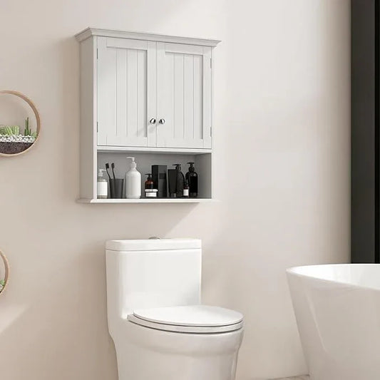 Giantex Bathroom Cabinet Wall Mount, Medicine Cabinet with Adjustable Shelf, Open Shelf, Over The Toilet Space Saver Storage Organizer for Laundry Room, Kitchen, Cupboard (White) - ModernBath
