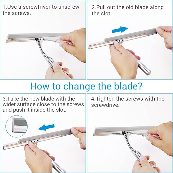 Quntis Silicone Shower Squeegee with Stainless Steel Handle, Window Cleaning Squeegee for Bathroom Window Kitchen Car Household with Professional Wall Mount