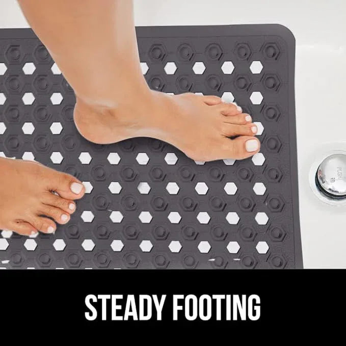 GORILLA GRIP Patented Bath Tub Shower Mat, Machine Washable Bathtub Floor Liner Mats, Suction Cups and Drain Holes to Keep Tubs Clean, Soft on Feet, Bathroom Essentials, 35x16 Inch, Charcoal Opaque - ModernBath