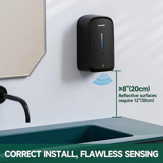 anydry Commercial Automatic Soap Dispenser Large 34oz/1000ml Capacity Wall-Mounted Touchless Liquid Dispenser for High-Traffic Restrooms, Offices, Hospitals Model AD1220S Black