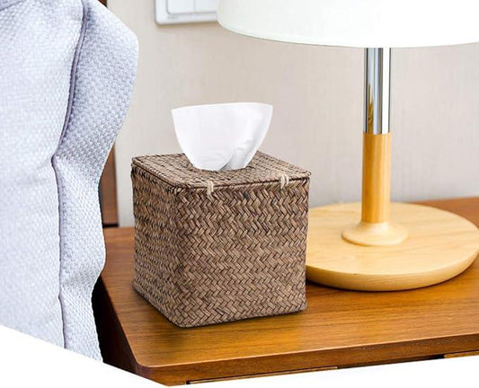 Sumnacon Tissue Box Cover Square Seagrass Tissue Box with Lid, Woven Tissue Box Holder Rustic Cube Tissue Cover for Bathroom Toilet Bedroom Living Room Kitchen Table Desk Office Car, Coffee - ModernBath