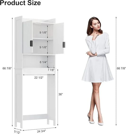 Bathroom Over The Toilet Storage Cabinet,Farmhouse Over The Toilet Storage with 2 Wave-Pattern Doors and Open Storage Shelf,Space Saver Behind Toilet Bathroom Organizer for Restroom/Laundry - ModernBath