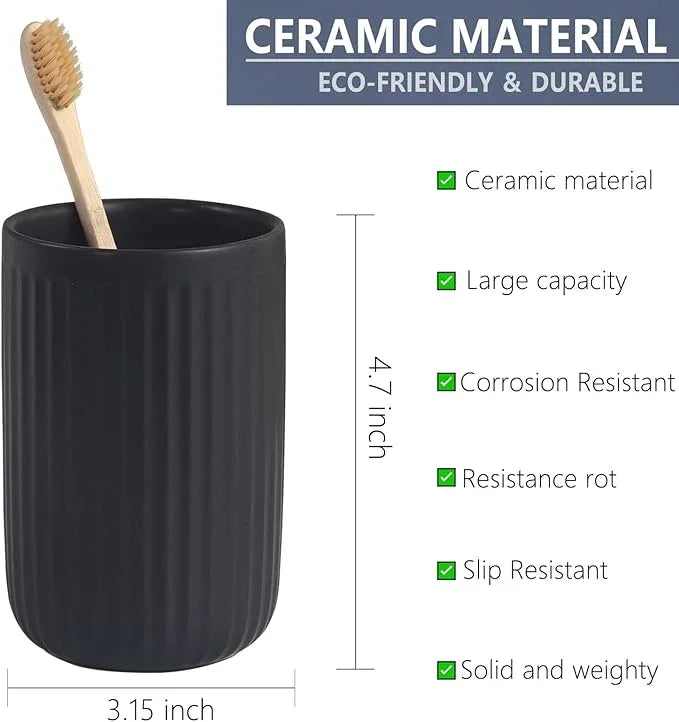 Matte Black Toothbrush Holders for Bathrooms - Black Ceramic Bathroom Tumbler Cups Reusable Toothbrush Cup Black Mouthwash Cup, 2 Cups Toothbrush Toothpaste Holders Set, Bathroom Counter Organizer - ModernBath