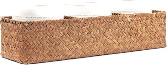 DOKOT Seagrass Toilet Tank Basket with 3 Section, Bathroom Toilet Paper Storage Baskets for Organizing (Natural) - ModernBath