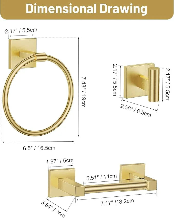 Towel Ring Set 4 Piece Bathroom Hardware Set Includes Towel Ring 2 Towel Hooks and Toilet Paper Holder Stainless Steel Wall Mounted (Brushed Gold) - ModernBath