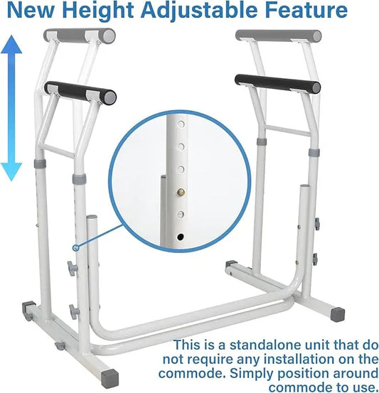 FSA/HSA Eligible, Vaunn Medical Bathroom Patented Height Adjustable Height Toilet Rail Grab Bar and Commode Safety Frame Handle - ModernBath