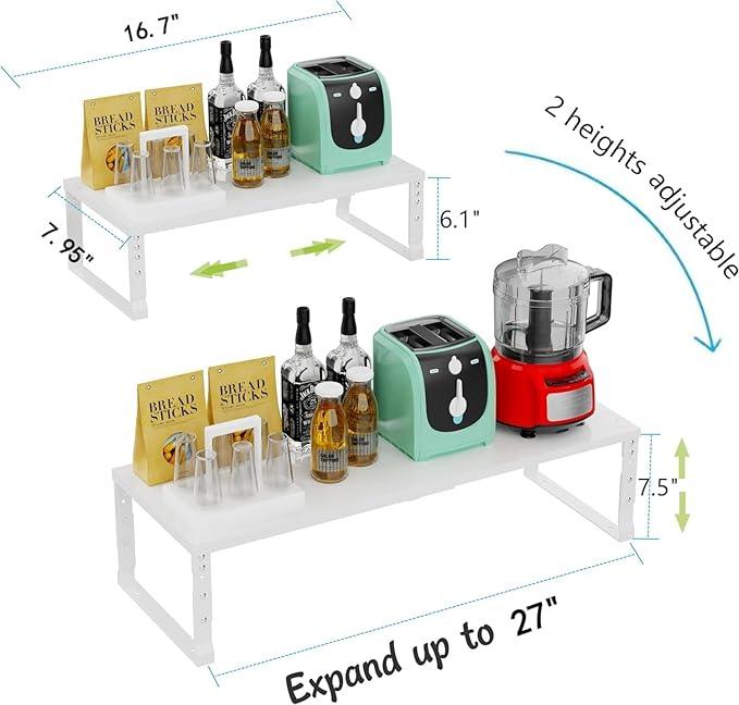 Expandable Stackable Spice Rack Organizer for Kitchen Cabinet,Adjustable Counter Shelf, countertop, Pantry,Cupboard,Bathroom,Bedroom(1Pack/White/Medium) - ModernBath