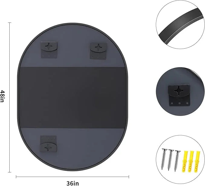 Bathroom Mirrors, 36" x48" Black Mirrors, Oval Vanity Mirrors, Metal Framed Wall Mounted Mirrors, Vertical/Horizontal Mirror for Bathroom Bedroom Entryway Living Room - ModernBath