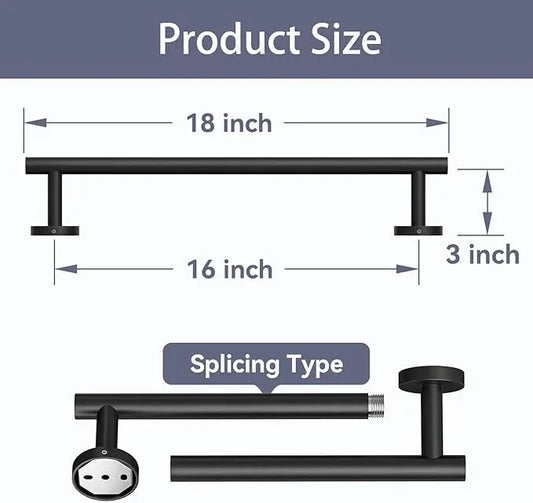 Matte Black Towel Bar, 16 Inch Bathroom Towel Rack, Towel Holder Wall Mounted, Thicken SUS304 Stainless Steel Towel Rod Modern Home Decor (Total Length 18-Inch) - ModernBath