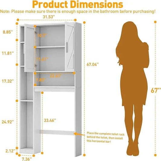 Over The Toilet Storage Cabinet with 7 Storage Shelves, Above Toilet Bathroom Organizer with Toilet Paper Holder Stand, Behind Toilet Cabinet, Space Saver for Restroom, Bathroom, Laundry, White - ModernBath
