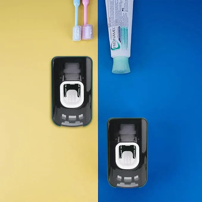 2 Slot Toothbrush Holder and Toothpaste Dispenser Wall Mounted, Automatic Toothpaste Squeezer, 2 in 1 Tooth Brush Toothpaste Organizer for Shower (Green) - ModernBath