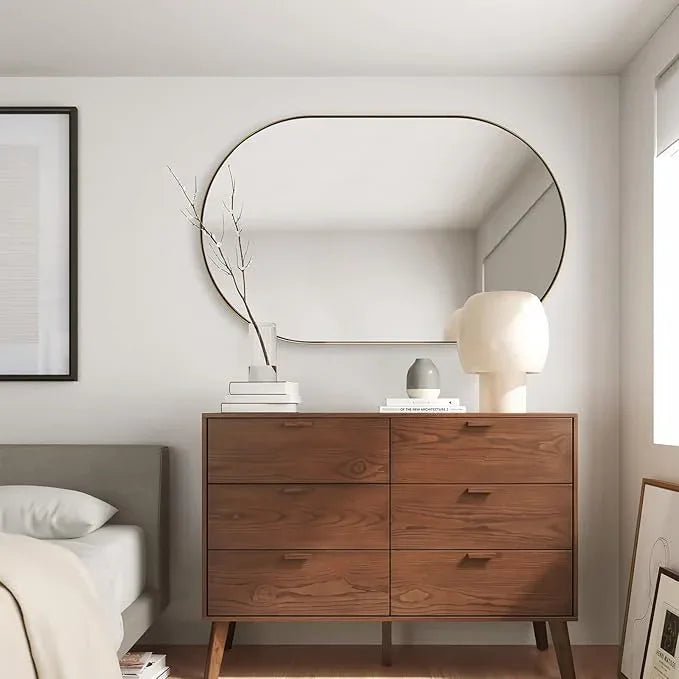 ANDY STAR Brushed Gold Bathroom Mirror, 48 x 30 Inch Oval Vanity Mirror, Brushed Brass Mirror for Wall in Stainless Steel Metal Frame 1’’ Deep Wall Mounted Horizontal/Vertical - ModernBath