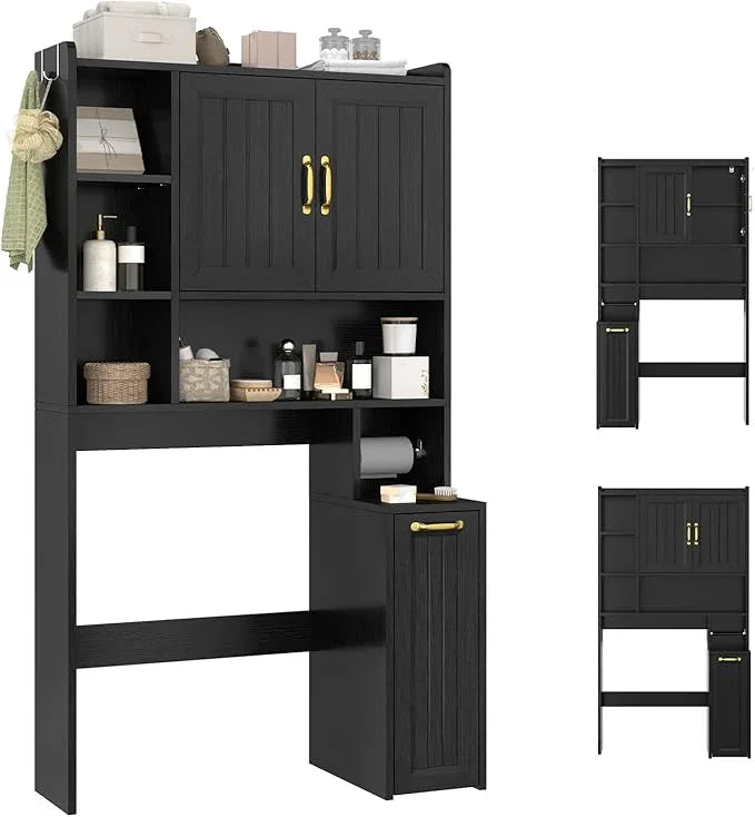 Over The Toilet Storage Cabinet with Pulley, Bathroom Cabinet, Space Saver W/Adjustable Shelf Rack for Bathroom, Restroom, Laundry (Black-Type A) - ModernBath