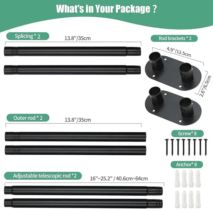 Anndason Double Shower Curtain Rod 28 to 51 Inches Elegant Double Shower Rod Adjustable Wall Mounted Double Shower Curtain Pole for Bathroom (Black, 28 to 51") - ModernBath