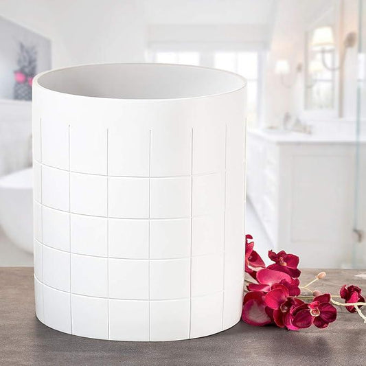 Creative Scents Polar White Small Bathroom Trash Can 1.58 Gal / 6L - Small Oval Waste Basket for Bathroom - Space Friendly Wastebasket Garbage Can for Powder Room, Bedroom or Living Room - ModernBath