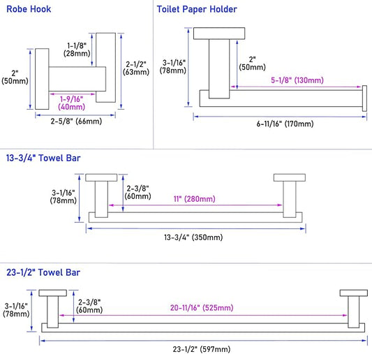 Suyar Brushed Gold Bathroom Accessories, SUS 304 Stainless Steel Bathroom Hardware Set 4 Pieces, Include Robe Hook, Toilet Paper Holder, Hand Towel Holder, Towel Bar, Wall Mount