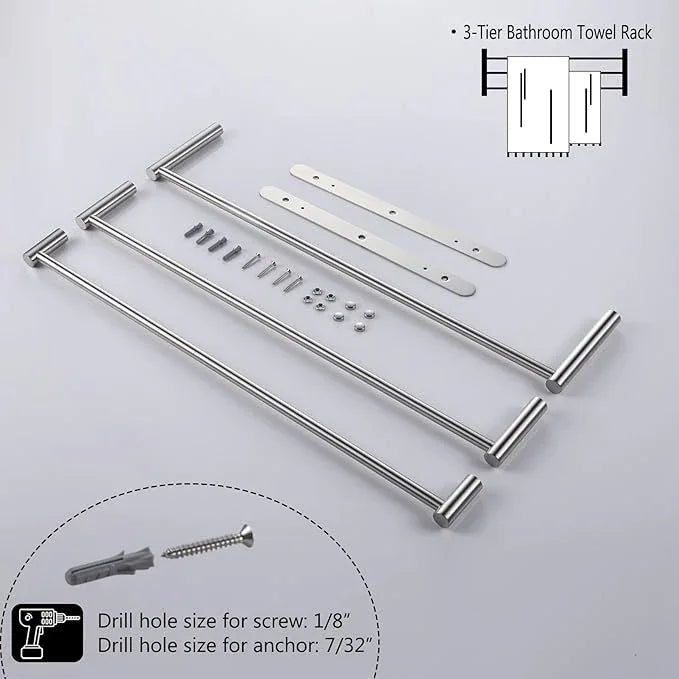 KOKOSIRI Bath Towel Bars Stainless Steel Bathroom 3-Tiers Ladder Towel Rack Wall Mount Towels Shelves, Brushed Nickel, B5002BR-L24 - ModernBath