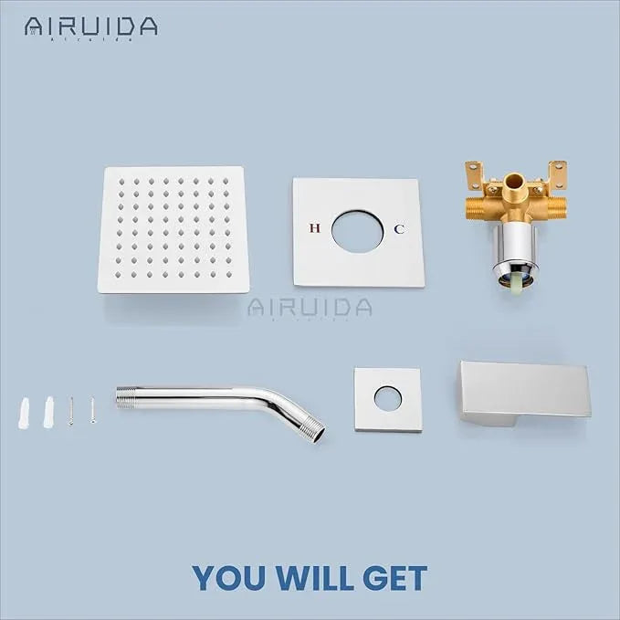 Airuida Shower Faucet Set Bathroom Rain Shower System SUS304 Stainless Steel Single Handle With Male Threads Rough-in Valve Shower Trim Kit 6 Inch Wall Mount Shower Head Chrome Polish - ModernBath