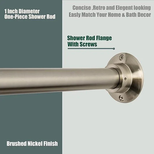 Artiwell 60" Heavy Duty Straight Shower Rod With Shower Rod Flange, Permanent Mount Shower Curtain Rod With Screws Bracket, Never Rust Stainless Steel, Window Curtain and Closet Rod, Brushed Nickel - ModernBath