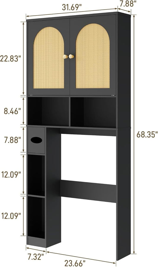 Halitaa Over The Toilet Storage Cabinet, Wood Over Toilet Bathroom Organizer Cabinet with 2 Doors, Freestanding Home Space Save Toilet Rack for Restroom, Bathroom, Laundry, Black